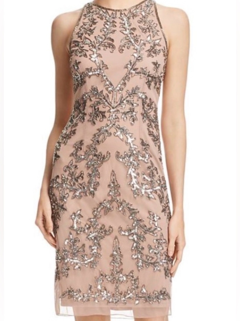 New Adrianna Papell Beaded Mesh Dress Dusty Pink Size 10 Read Description